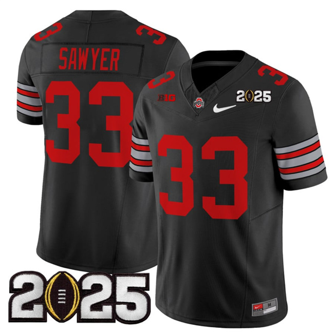 Men Ohio State Buckeyes 33 Jack Sawyer Black 2025 CFP Final Patch F.U.S.E. Vapor Limited Stitched NCAA Jersey